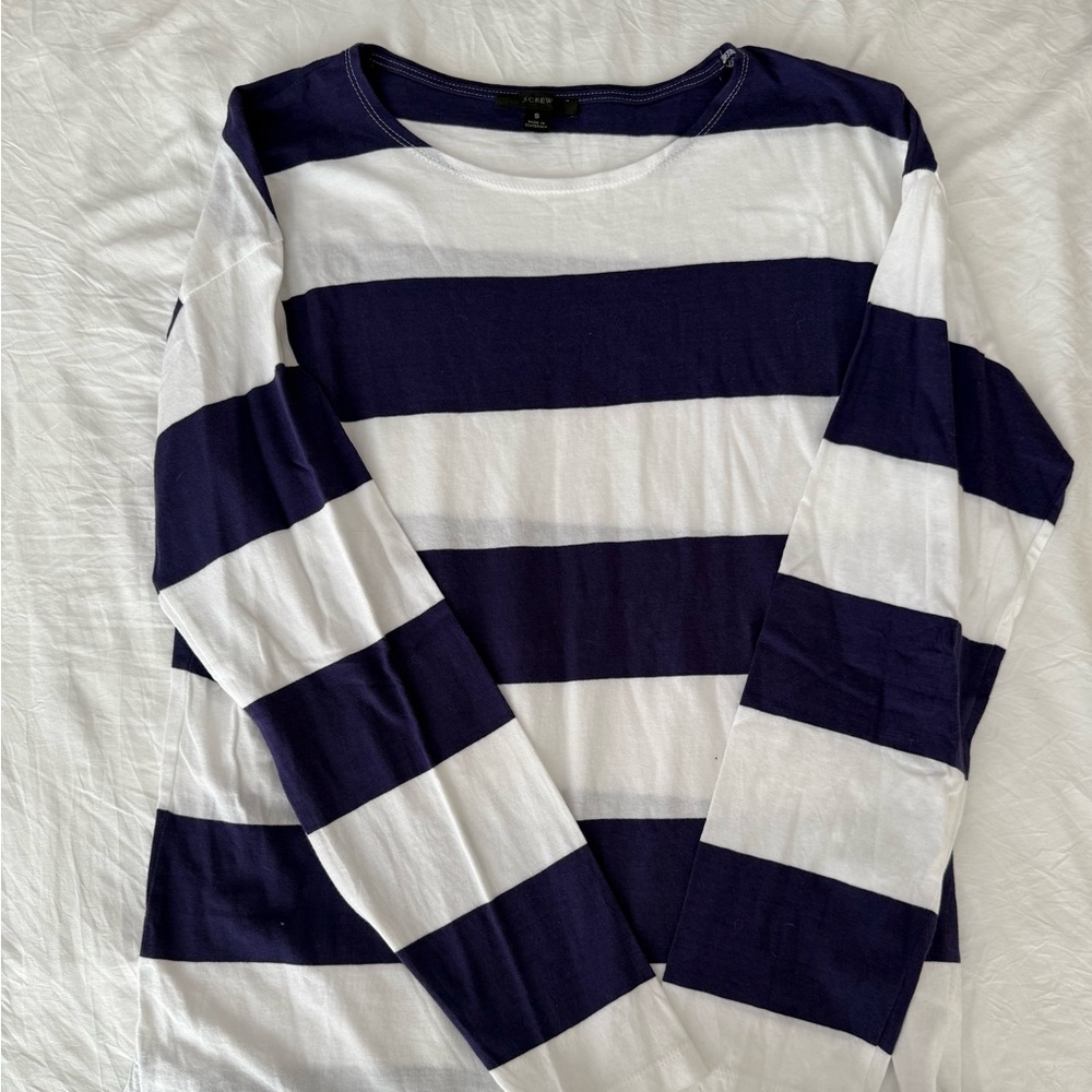 Women’s J.Crew Royal Blue and White Rugby Striped Long Sleeve Tee
